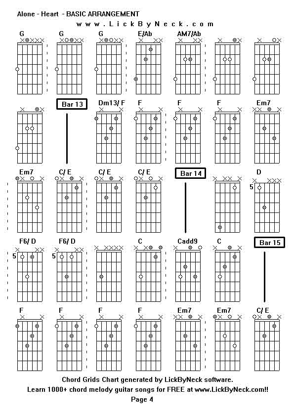 Chord Grids Chart of chord melody fingerstyle guitar song-Alone - Heart  - BASIC ARRANGEMENT,generated by LickByNeck software.